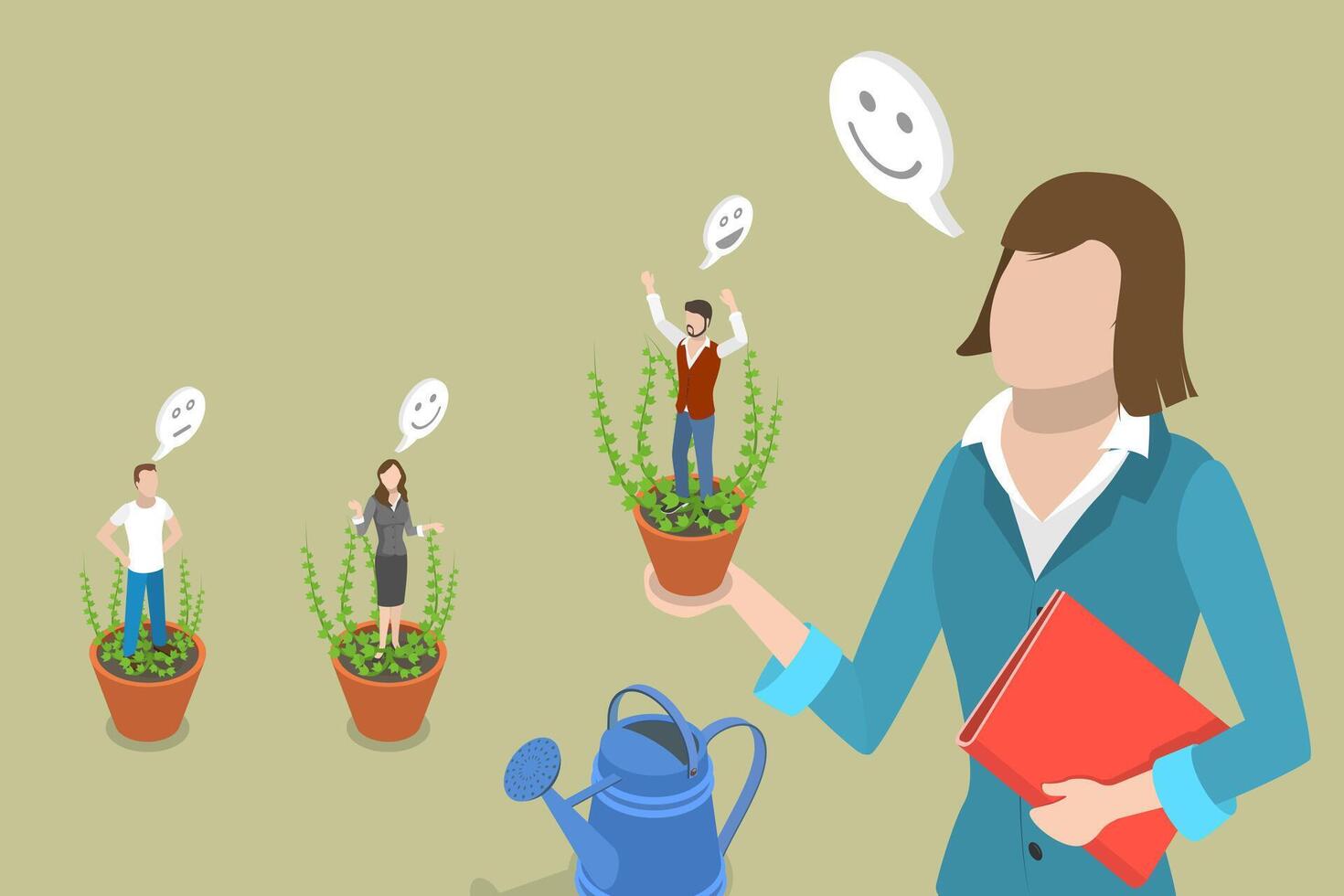 Woman nurturing plants with people vector
