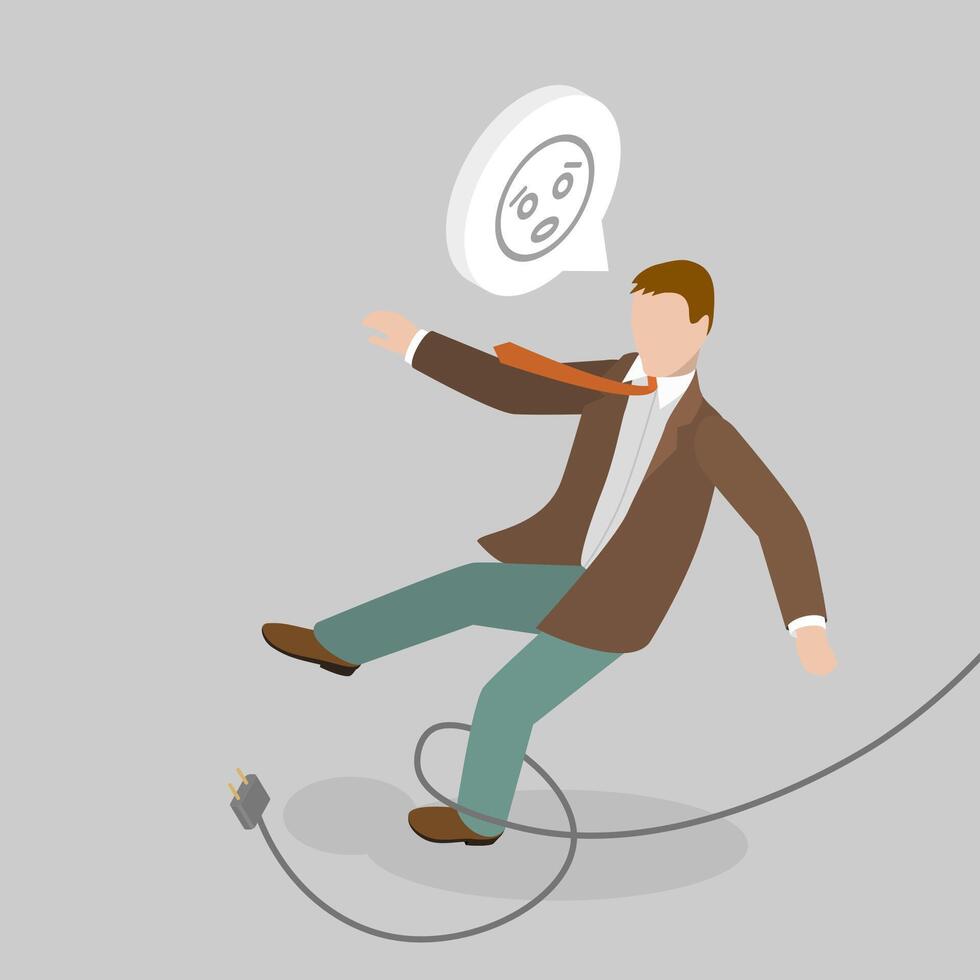 3D Isometric Flat Conceptual Illustration of Stumbling With Power Cable , Workplace Safety Rules vector