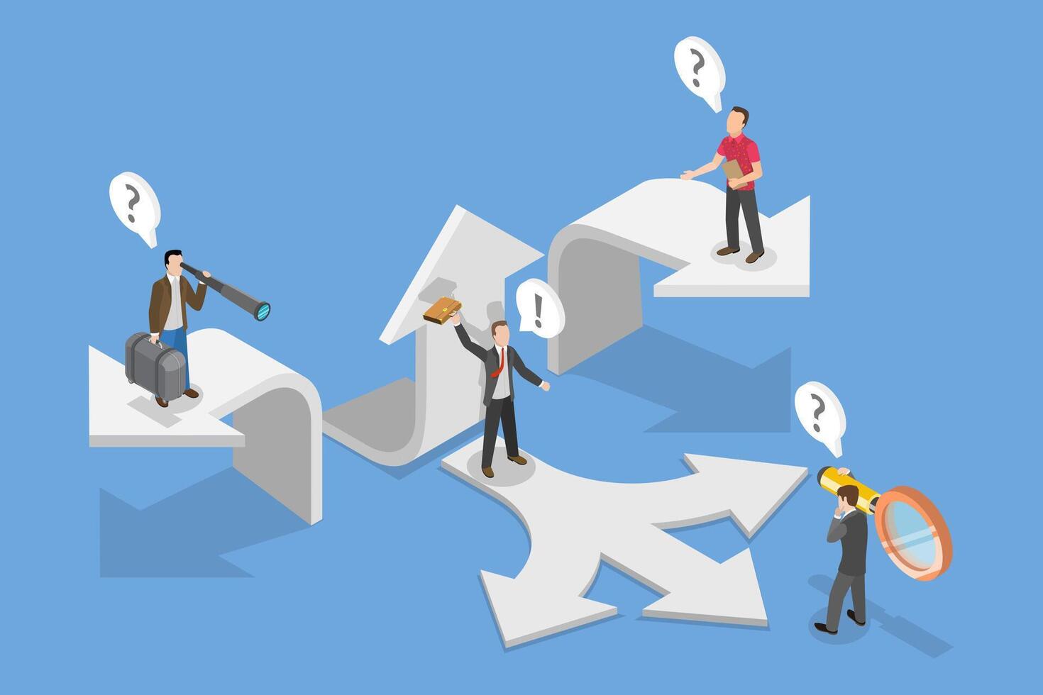 3D Isometric Flat Conceptual Illustration of Alternative Pathway, Future Cirection Concern and Struggle vector
