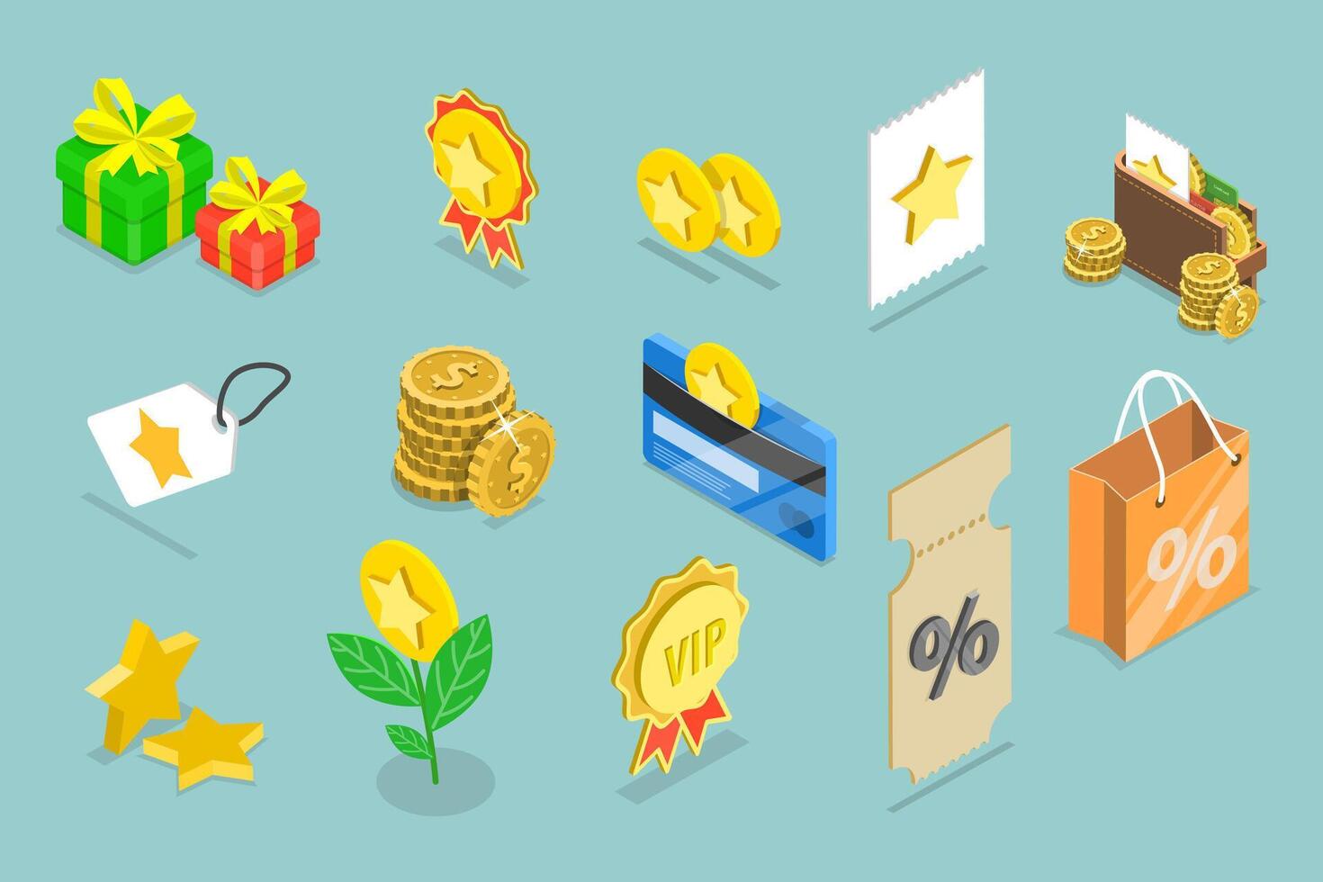 3D Isometric Flat Set of Customer Loyality Program Elements, Online Shopping Bonuses vector