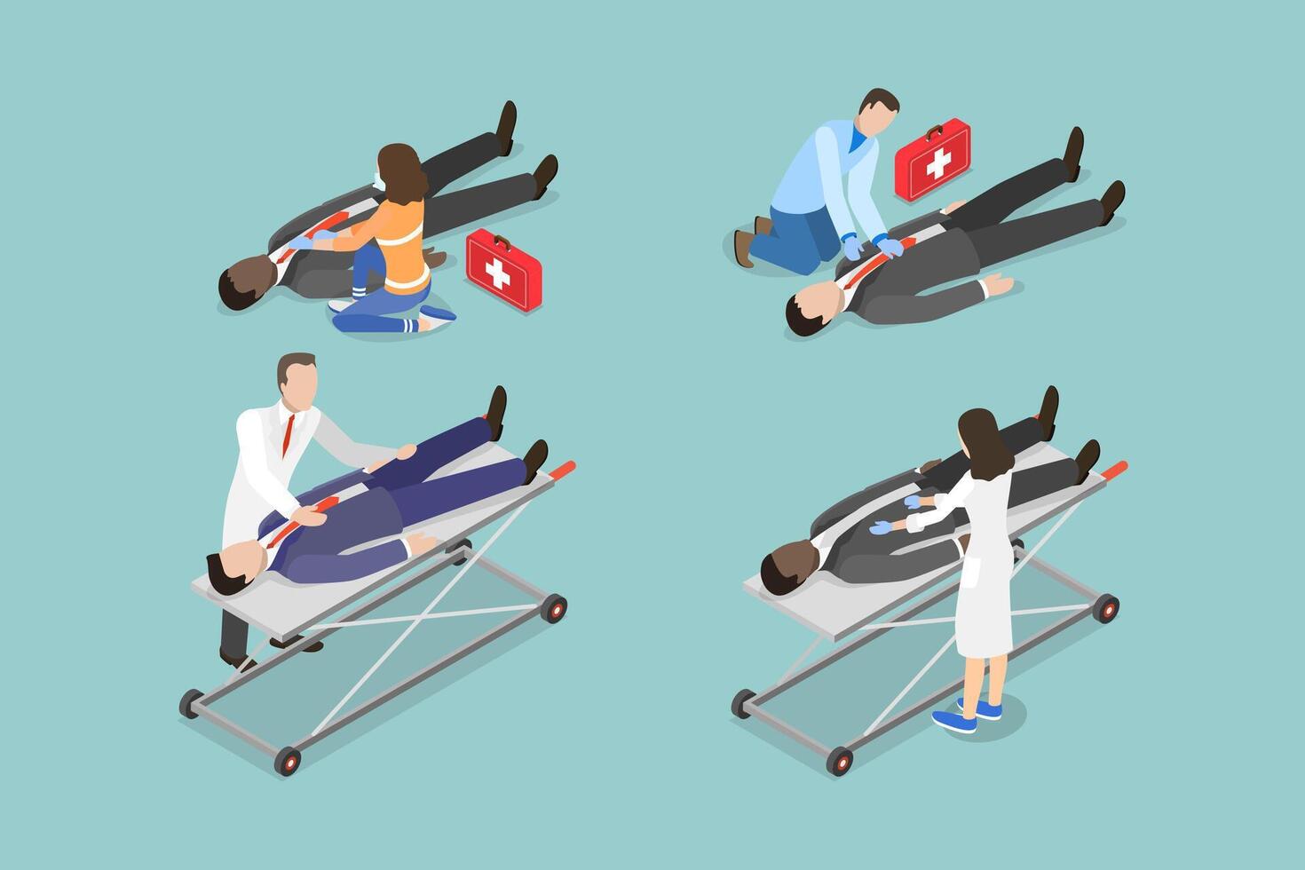 3D Isometric Flat Conceptual Illustration of Urgency Care, Paramedics vector