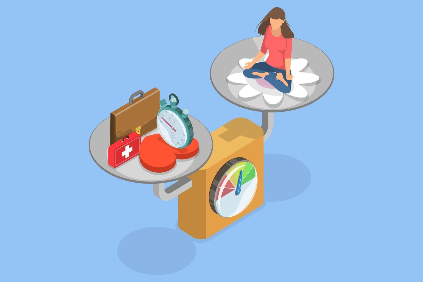 Woman meditating on a balance scale vector