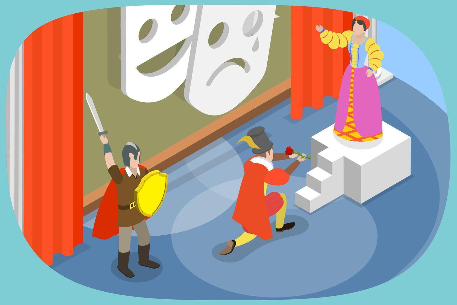 3D Isometric Flat Conceptual Illustration of Drama Theatre, Dramatic and Cinematography Art vector