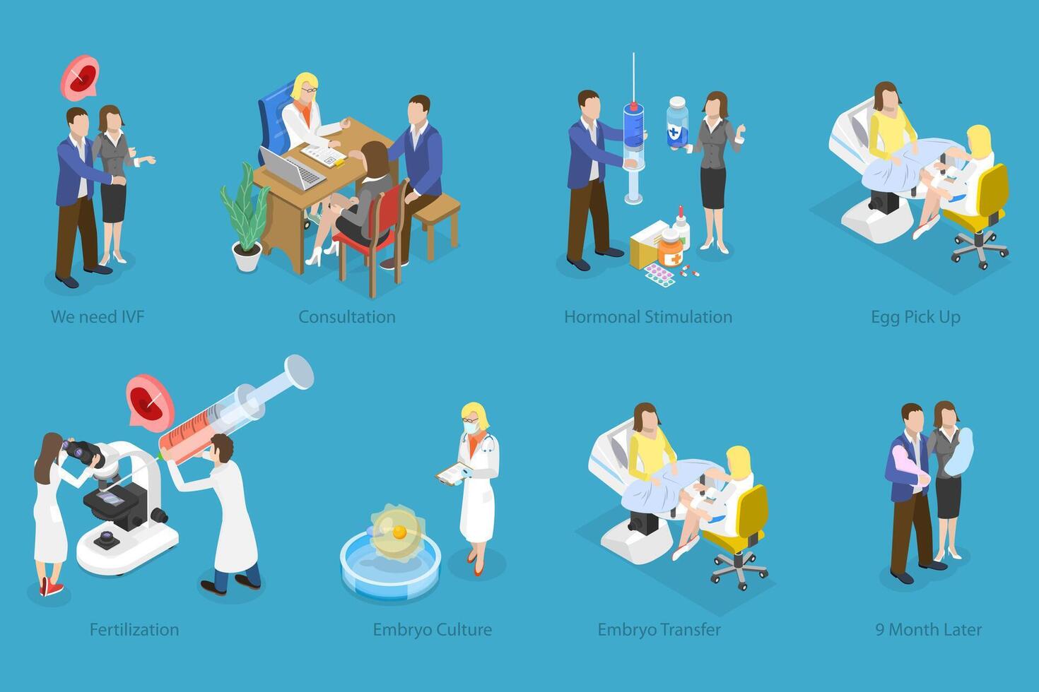 3D Isometric Flat Conceptual Illustration of In Vitro Fertilization, Artificial Pregnancy vector