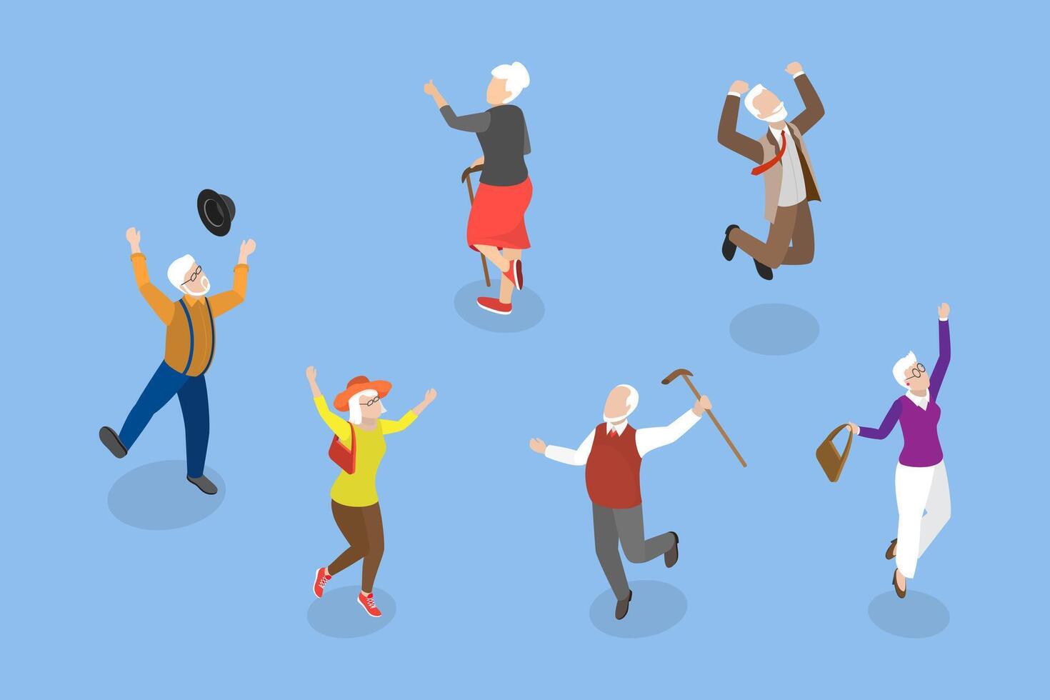 3D Isometric Flat Conceptual Illustration of Happy Seniors, Retired Dancers vector