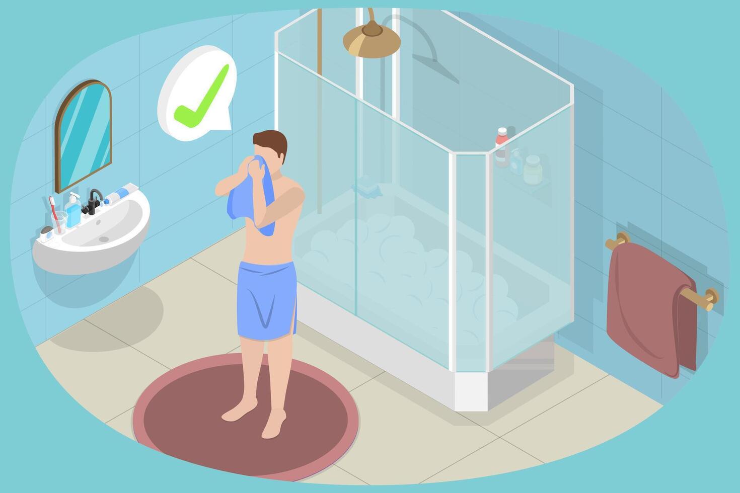 3D Isometric Flat Conceptual Illustration of After Shower, Personal Hygiene and Healthcare vector