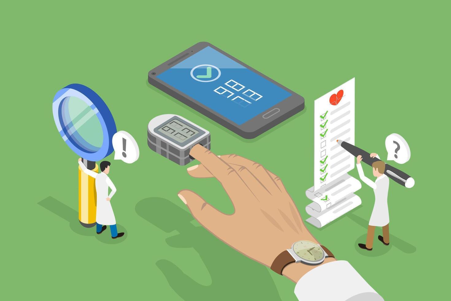3D Isometric Flat Conceptual Illustration of Pulse Oximetr, Digital Device to Measure Oxygen saturation vector