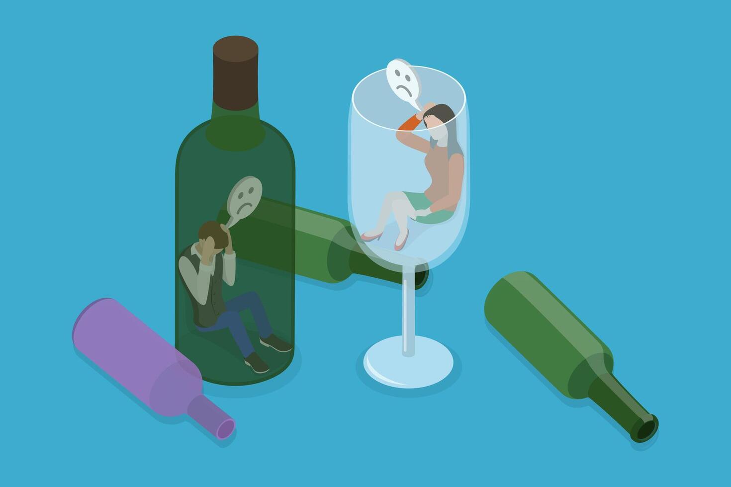 3D Isometric Flat Conceptual Illustration of Addiction To Alcohol , Alcoholism vector