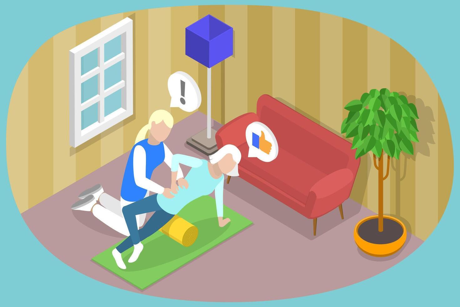 3D Isometric Flat Conceptual Illustration of Physiotherapist For Senior, Physiotherapy Rehab, Injury Recovery vector