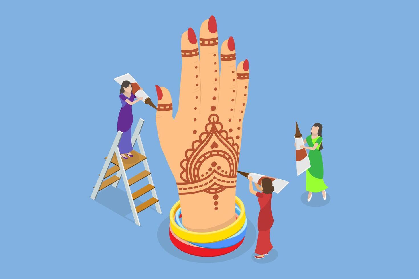 3D Isometric Flat Conceptual Illustration of Mehndi, Indian Body Art vector