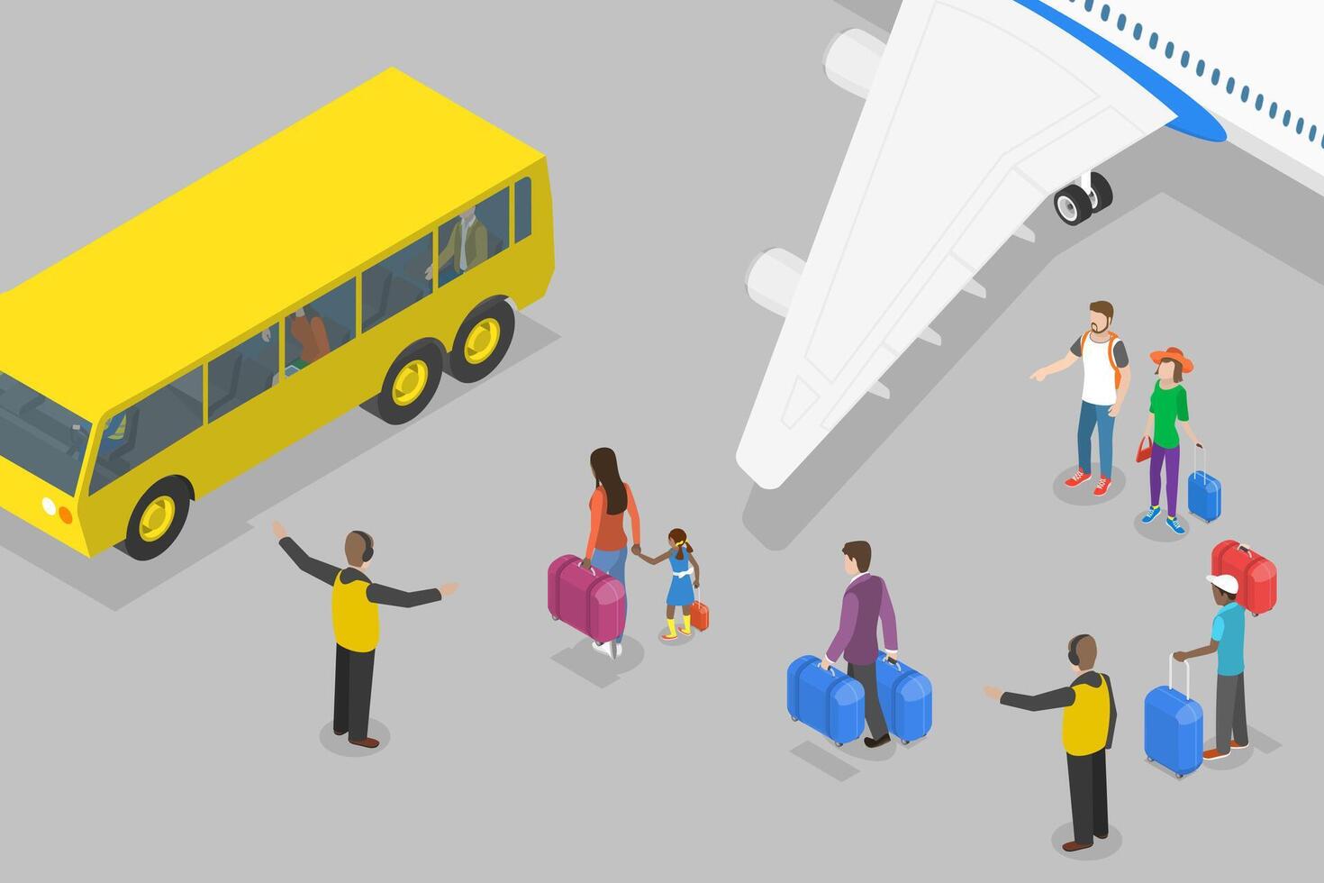 3D Isometric Flat Conceptual Illustration of Airport Shuttle Bus, Terminal Transfer vector