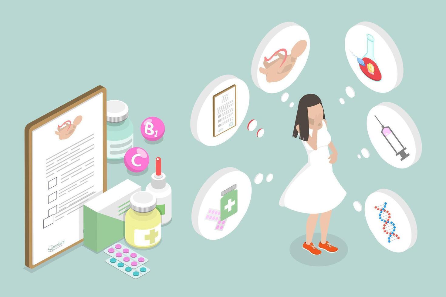 3D Isometric Flat Conceptual Illustration of Infertility Treatment, IVF Procedure vector