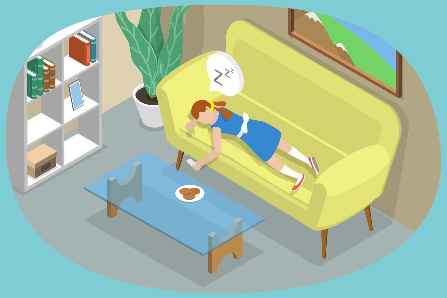 3D Isometric Flat Conceptual Illustration of Sleeping Kid, Daytime Sleep vector