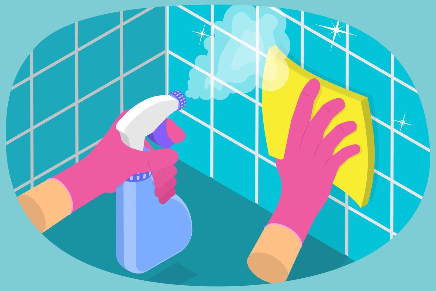 Cleaning tiles with spray and sponge vector