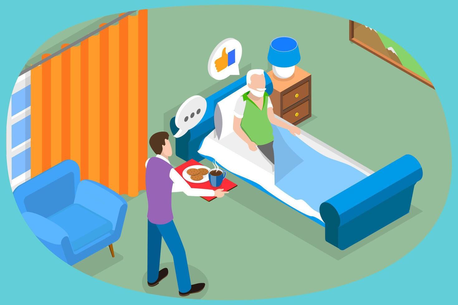 3D Isometric Flat Conceptual Illustration of Caregiver, A Nurse Taking Care of Patient vector