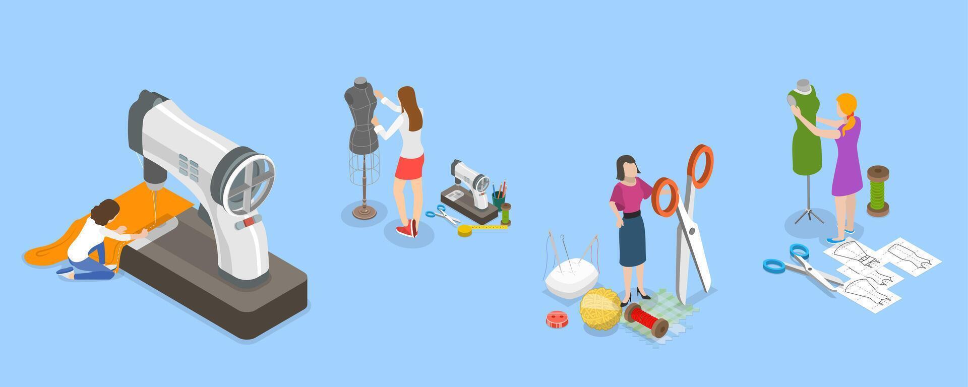 Sewing tools and techniques in action vector