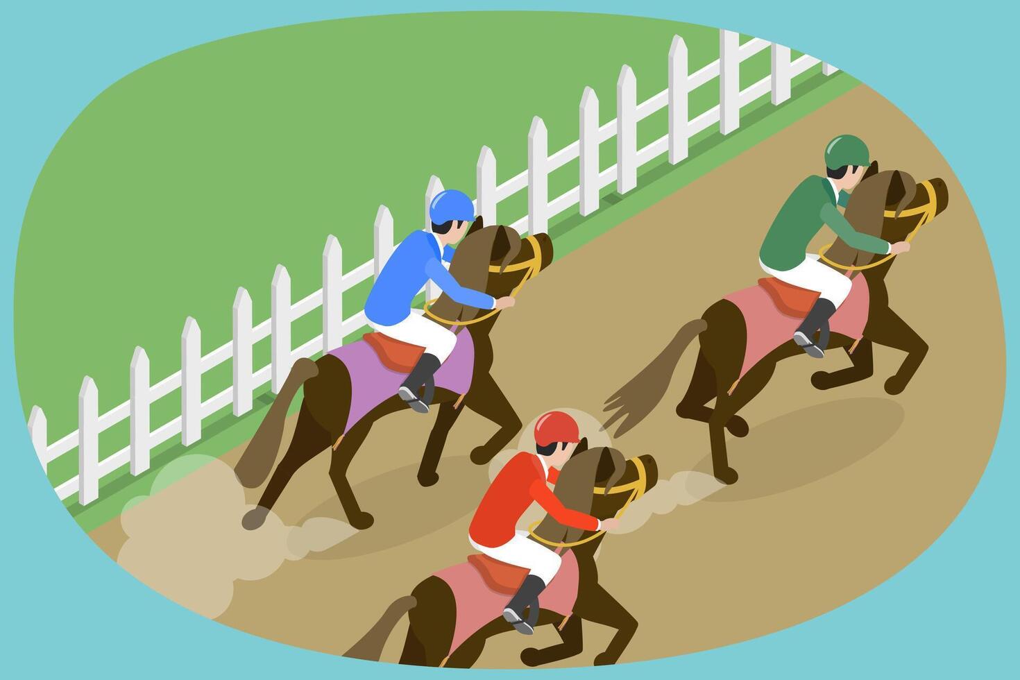 3D Isometric Flat Conceptual Illustration of Hippodrome Competitions, Horse Racing Scenery vector