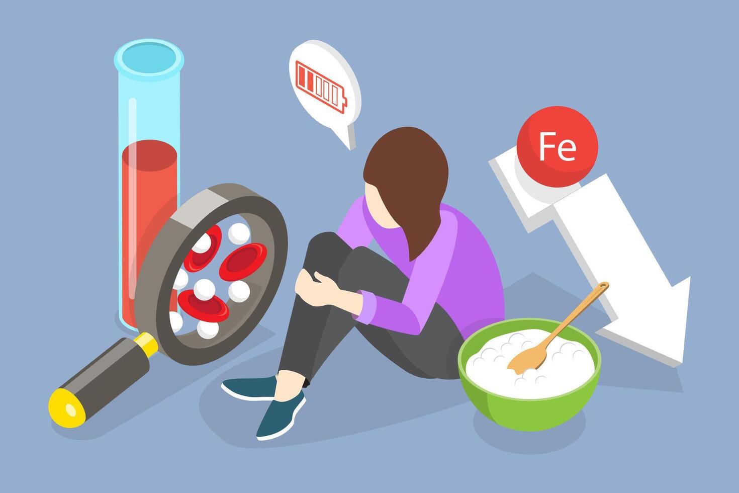 3D Isometric Flat Conceptual Illustration of Anemia, Lack of Hemoglobin vector