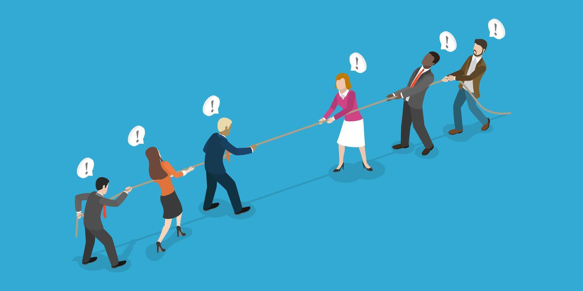 3D Isometric Flat Conceptual Illustration of Competing Business Groups, Corporate Conflict vector