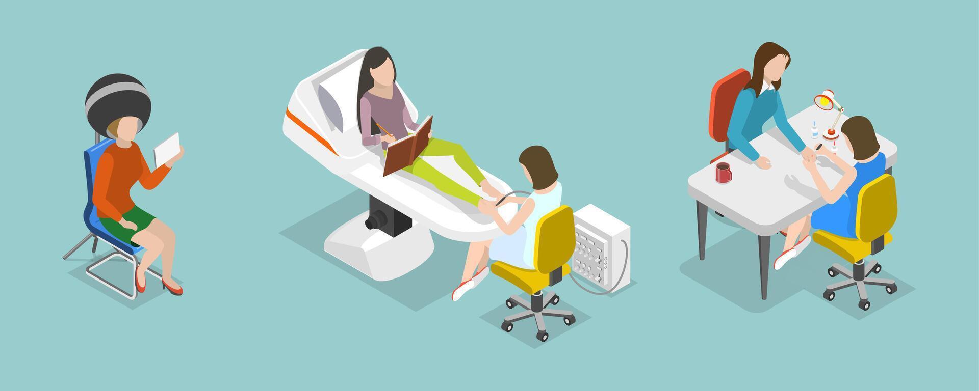 3D Isometric Flat Conceptual Illustration of Manicure And Pedicure, Fashion Club for Spa and Body Care vector