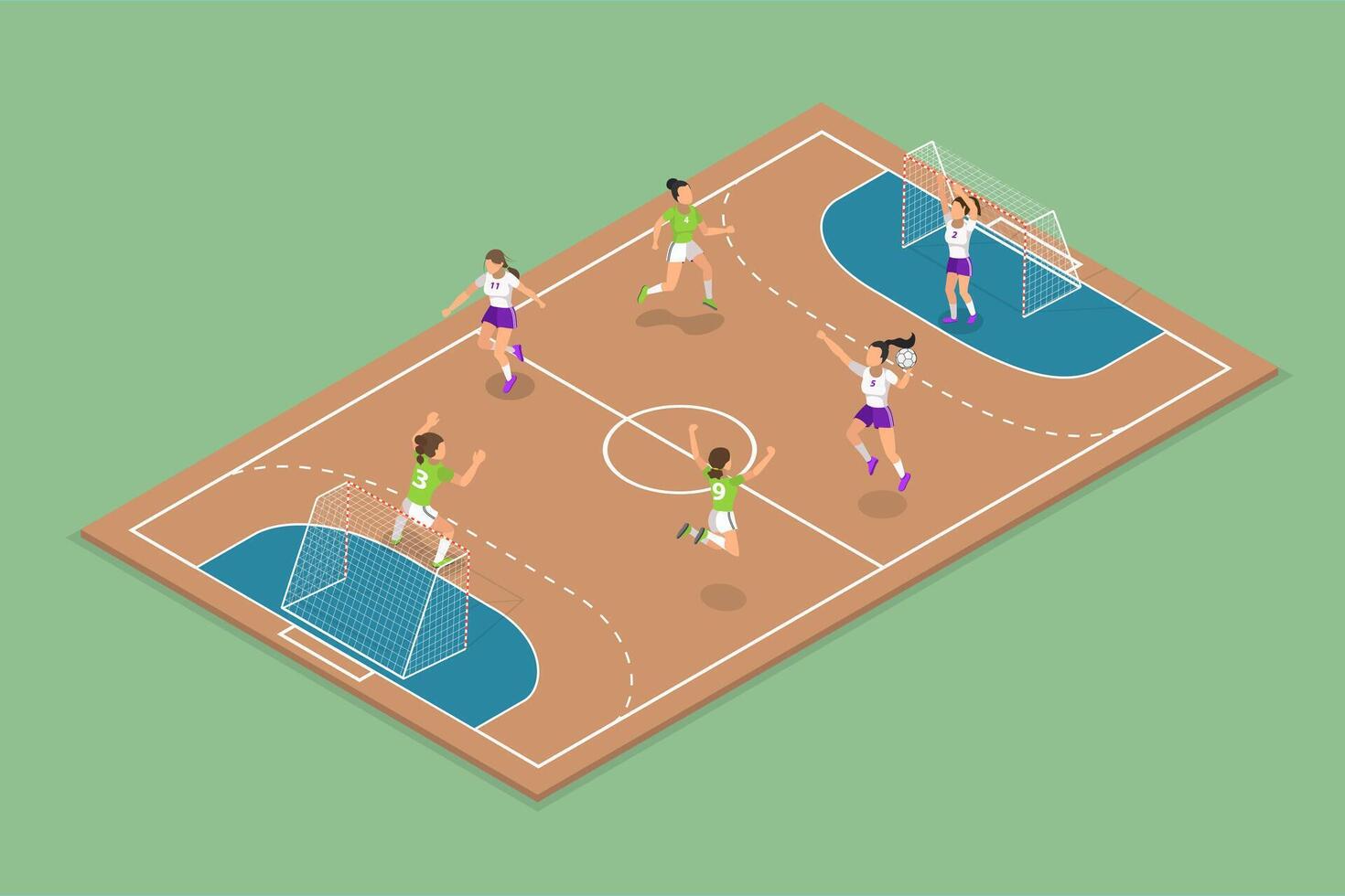 3D Isometric Flat Set of Handball, Professional Sport vector