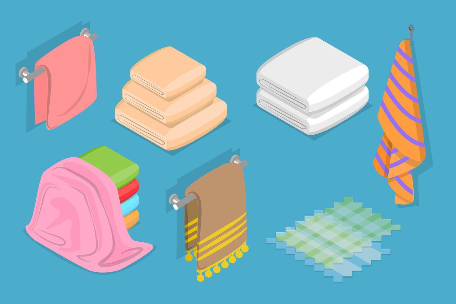 3D Isometric Flat Set of Towels, Bathroom Textile vector