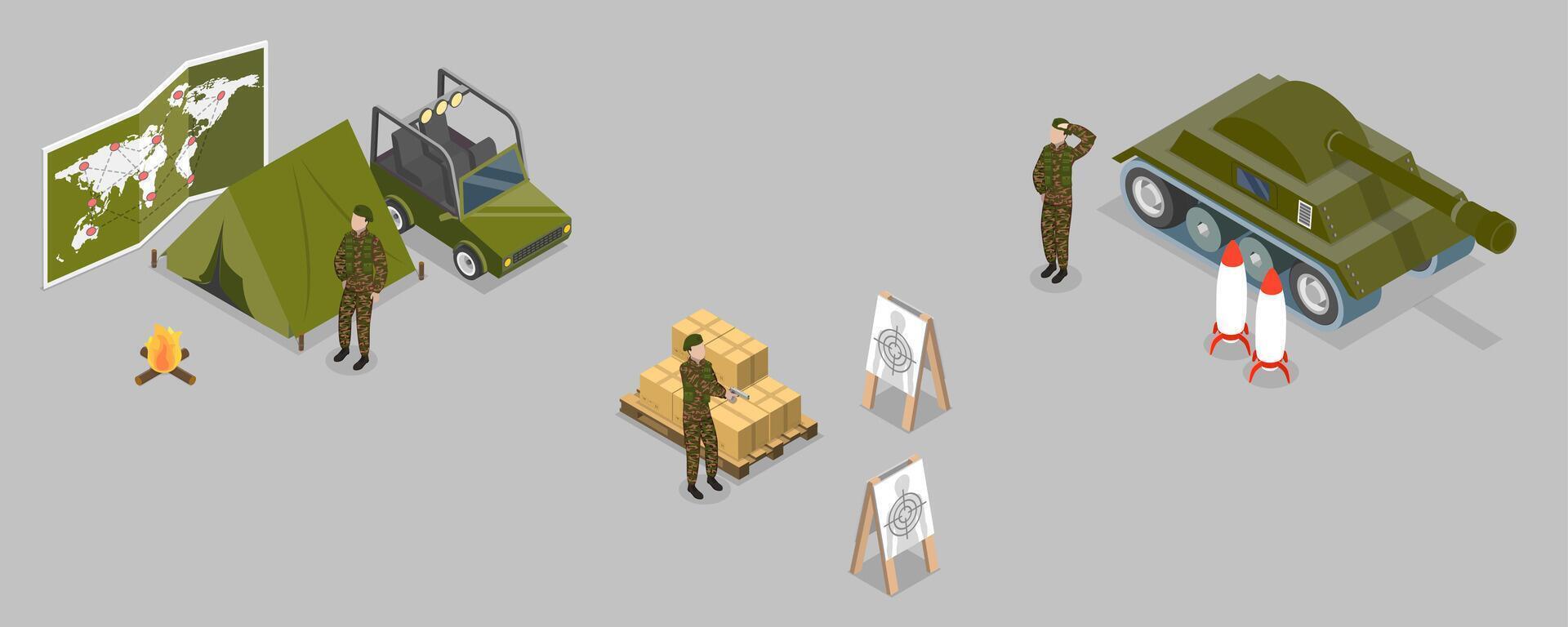 3D Isometric Flat Conceptual Illustration of Millitary Force, Professional Warriors vector