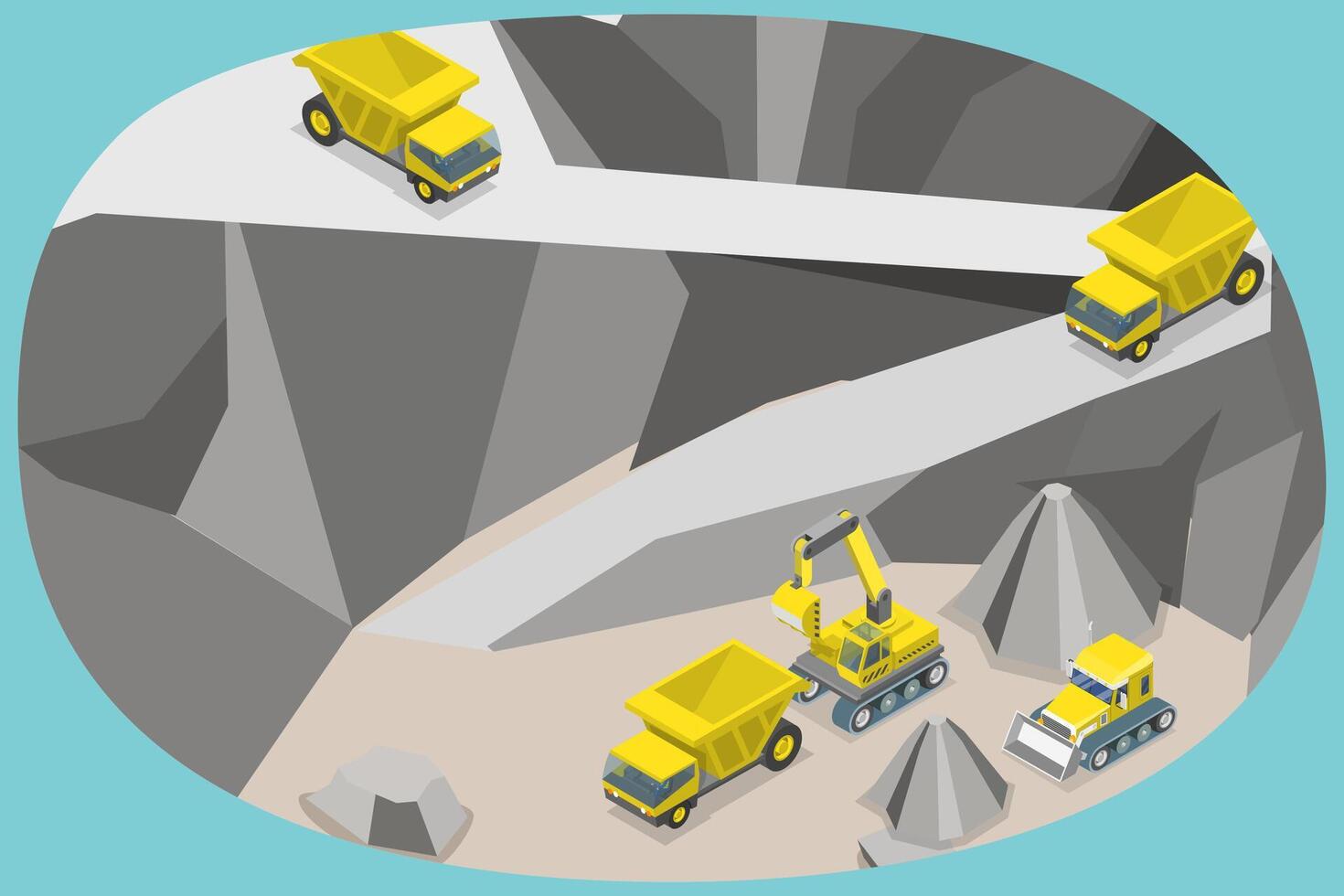 3D Isometric Flat Conceptual Illustration of Industrial Machinery, Quarry Landscape vector