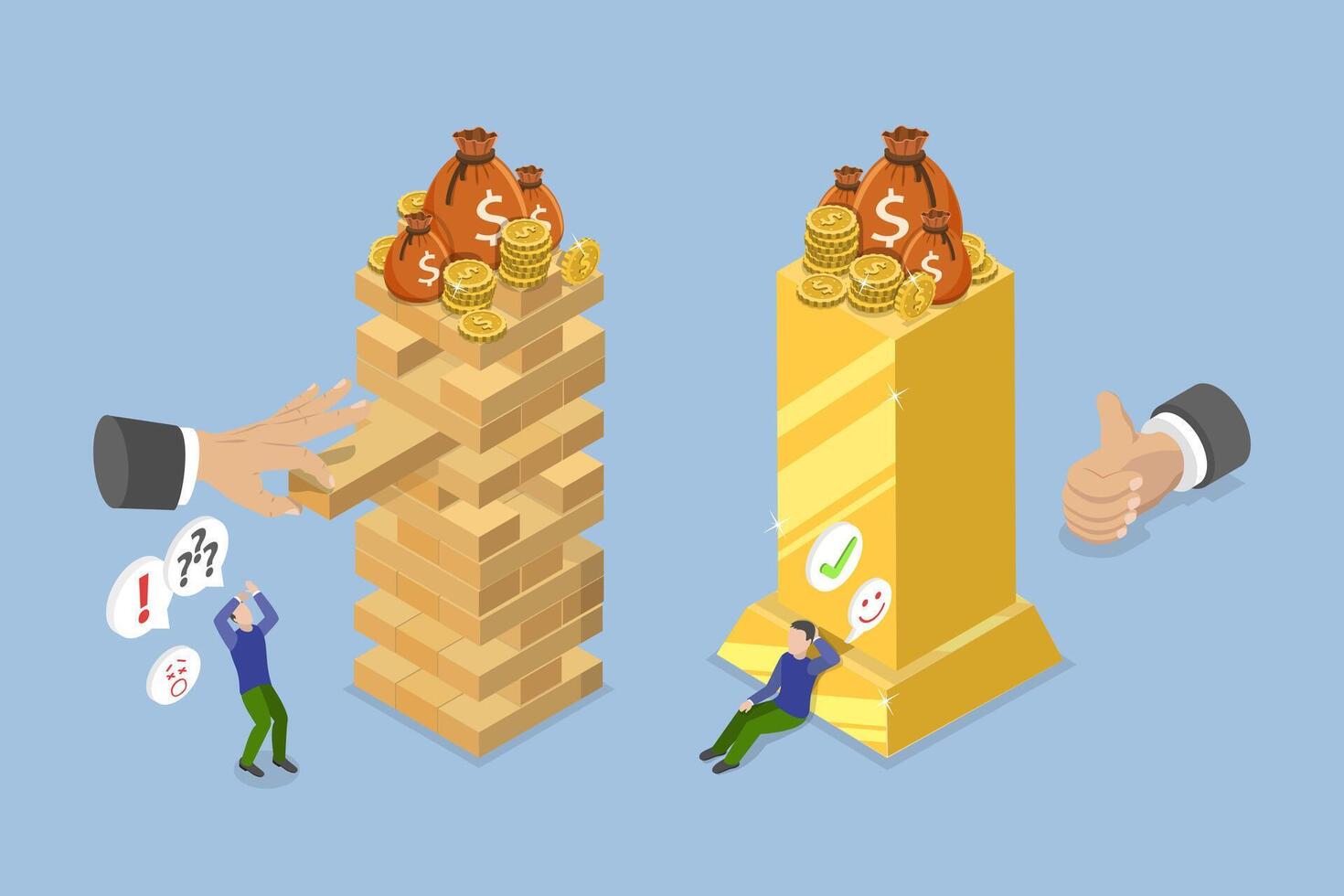 3D Isometric Flat Conceptual Illustration of Financial Instability, Unstable Investment Market vector