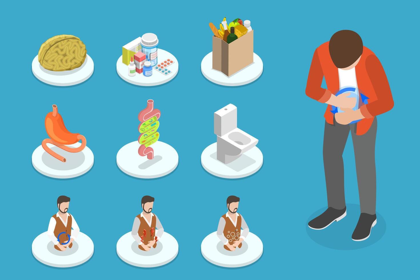 3D Isometric Flat Conceptual Illustration of Irritable Bowel Syndrome, IBS Awareness vector