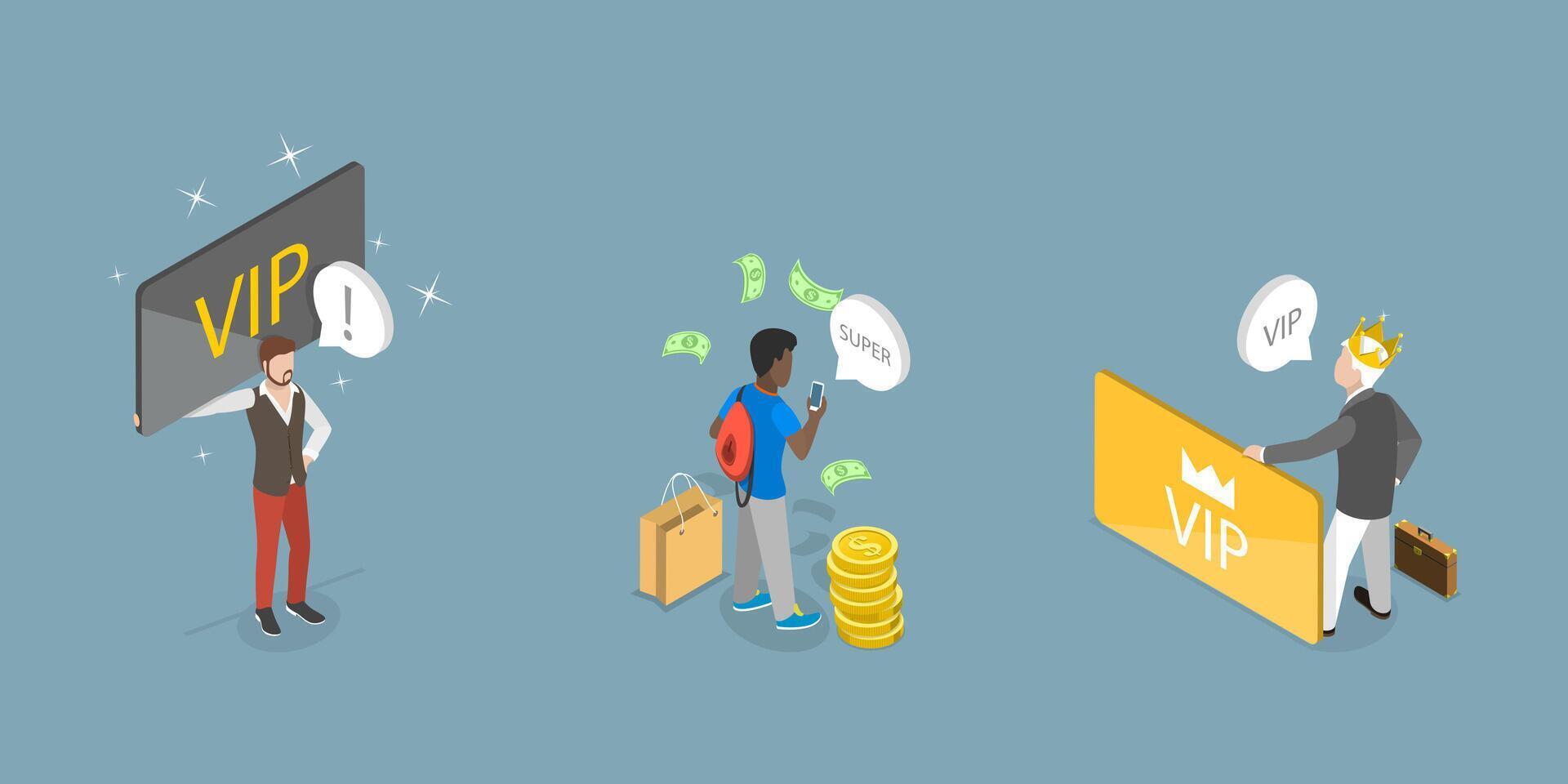 3D Isometric Flat Conceptual Illustration of Vip Account, Very Important Person vector