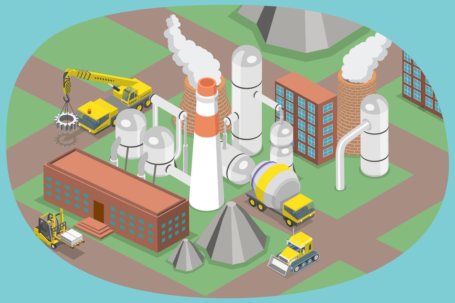 3D Isometric Flat Conceptual Illustration of Cement Manufactoring, Concrete Factory vector