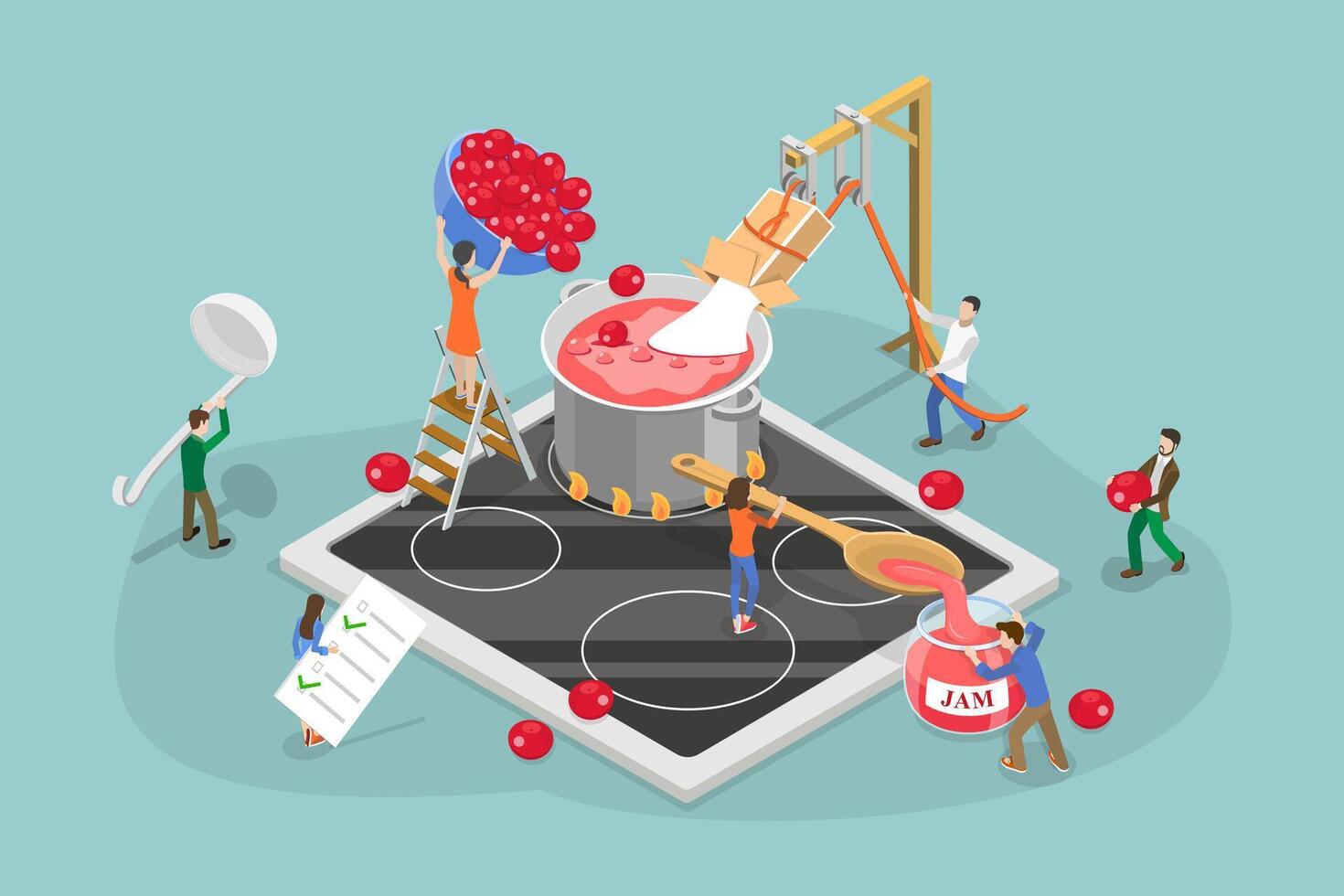 3D Isometric Flat Conceptual Illustration of Cooking Jam, Handmade Tasty Dessert vector