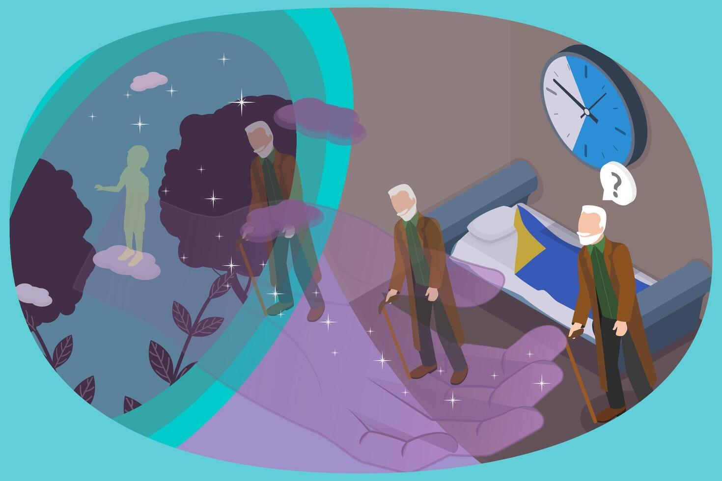 3D Isometric Flat Conceptual Illustration of Death and Afterlife, Astral Trip vector