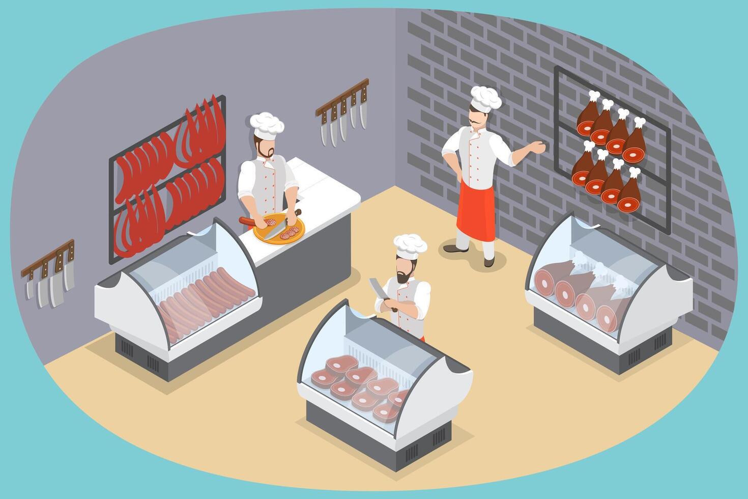 3D Isometric Flat Conceptual Illustration of Butchers Shop, Meat Store vector