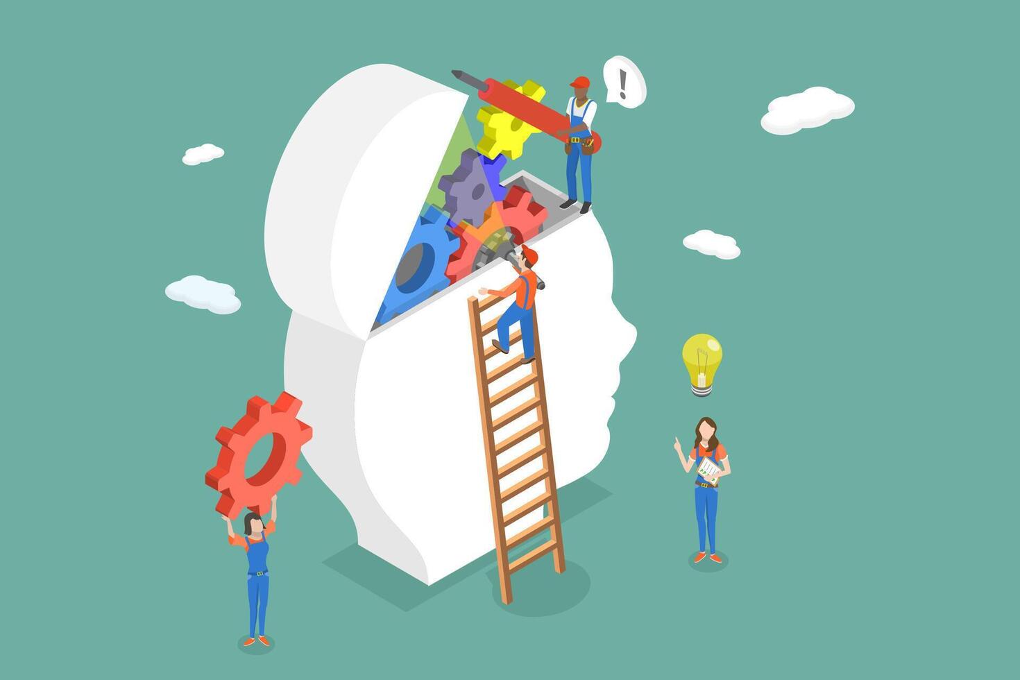 3D Isometric Flat Conceptual Illustration of Positive Thinking, Wellbeing and Wellness vector