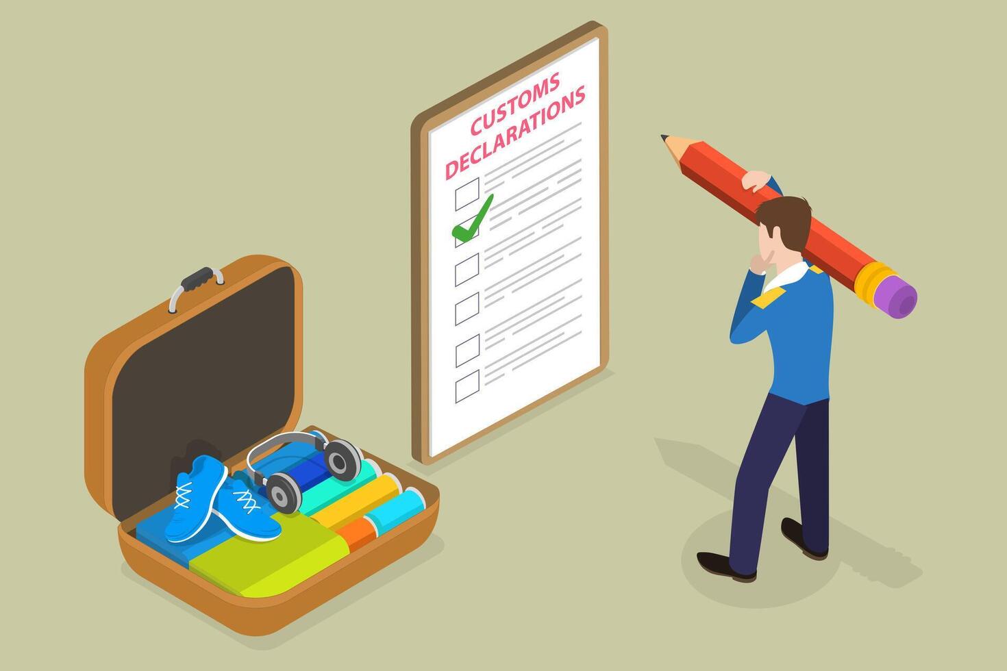 3D Isometric Flat Conceptual Illustration of Customs Declarations, Clearance Process vector