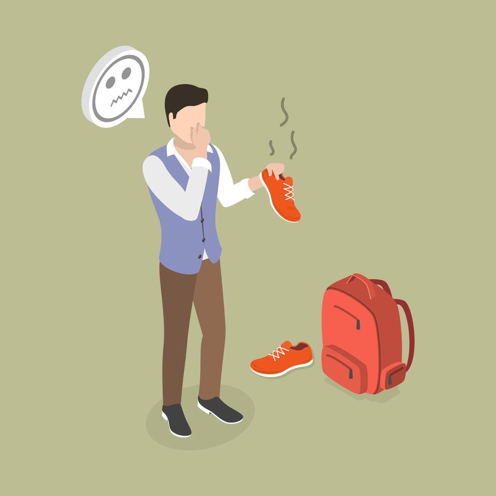 3D Isometric Flat Conceptual Illustration of Smelly Shoe , Unpleasant Smell From Dirty Footwear vector