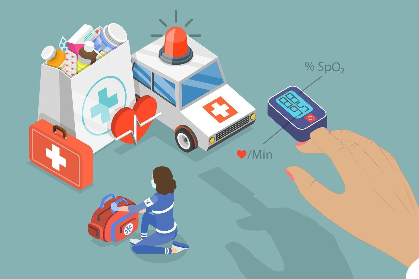 3D Isometric Flat Conceptual Illustration of Low Oxygen in the Blood, Health Care and Medicine vector