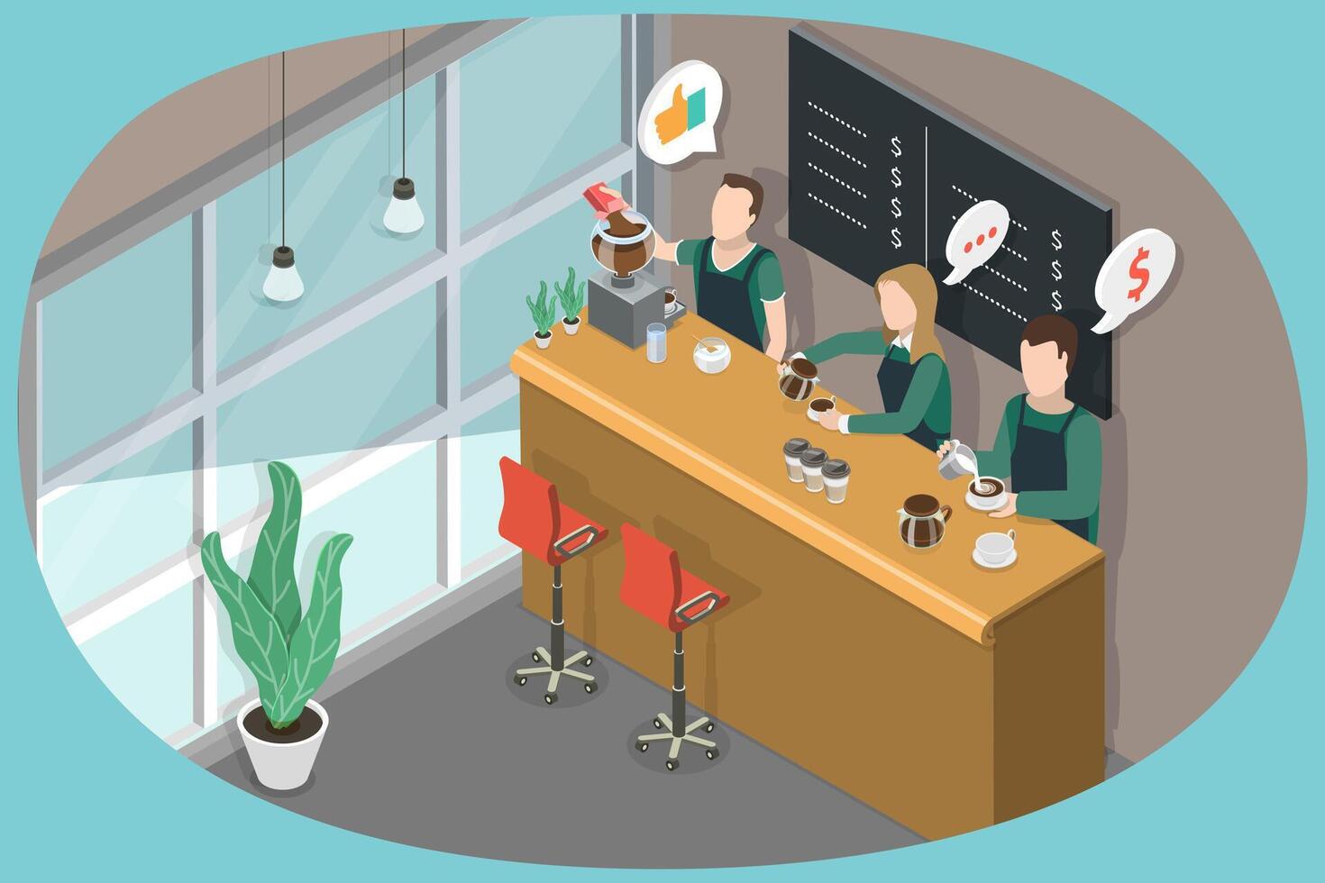3D Isometric Flat Conceptual Illustration of Barista, Professionals Making Coffee vector