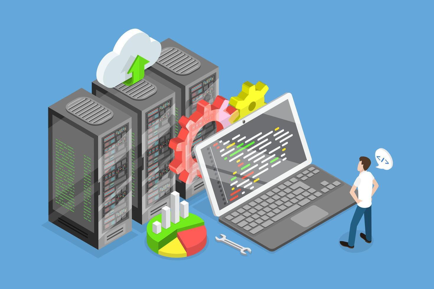 3D Isometric Flat Conceptual Illustration of Big Data Developer, Development Specialist, Computer Science vector