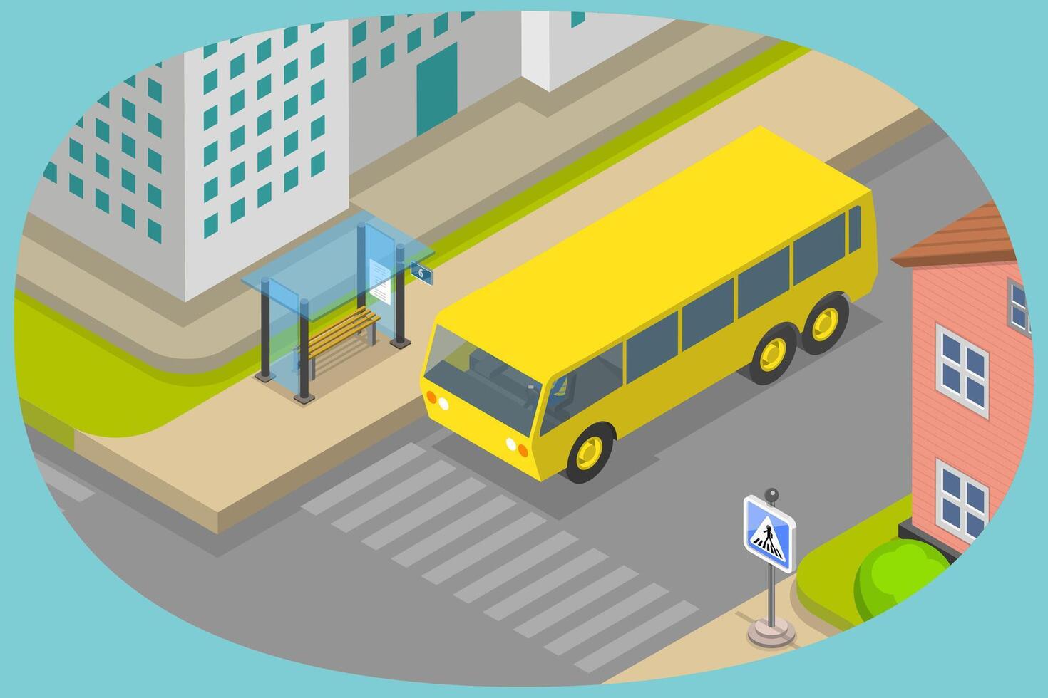 Yellow bus at bus stop vector