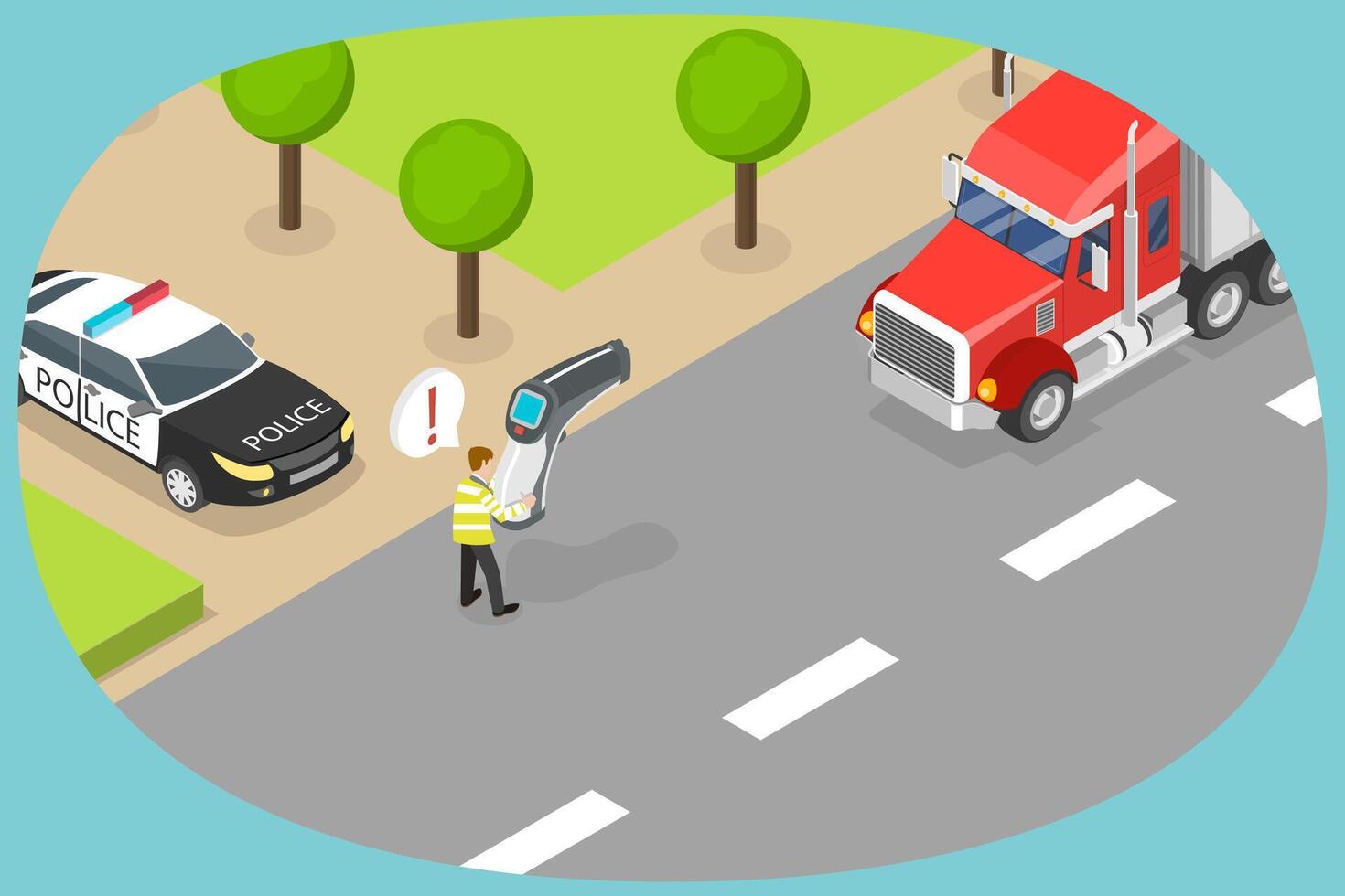 3D Isometric Flat Conceptual Illustration of Speed Radar On Highway, Traffic Police Checkpoint vector