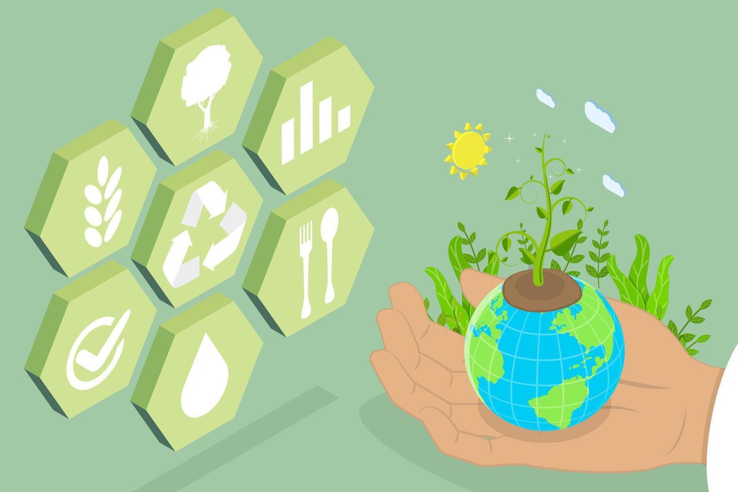 3D Isometric Flat Conceptual Illustration of Regenerative Agriculture, Sustainable Farming vector