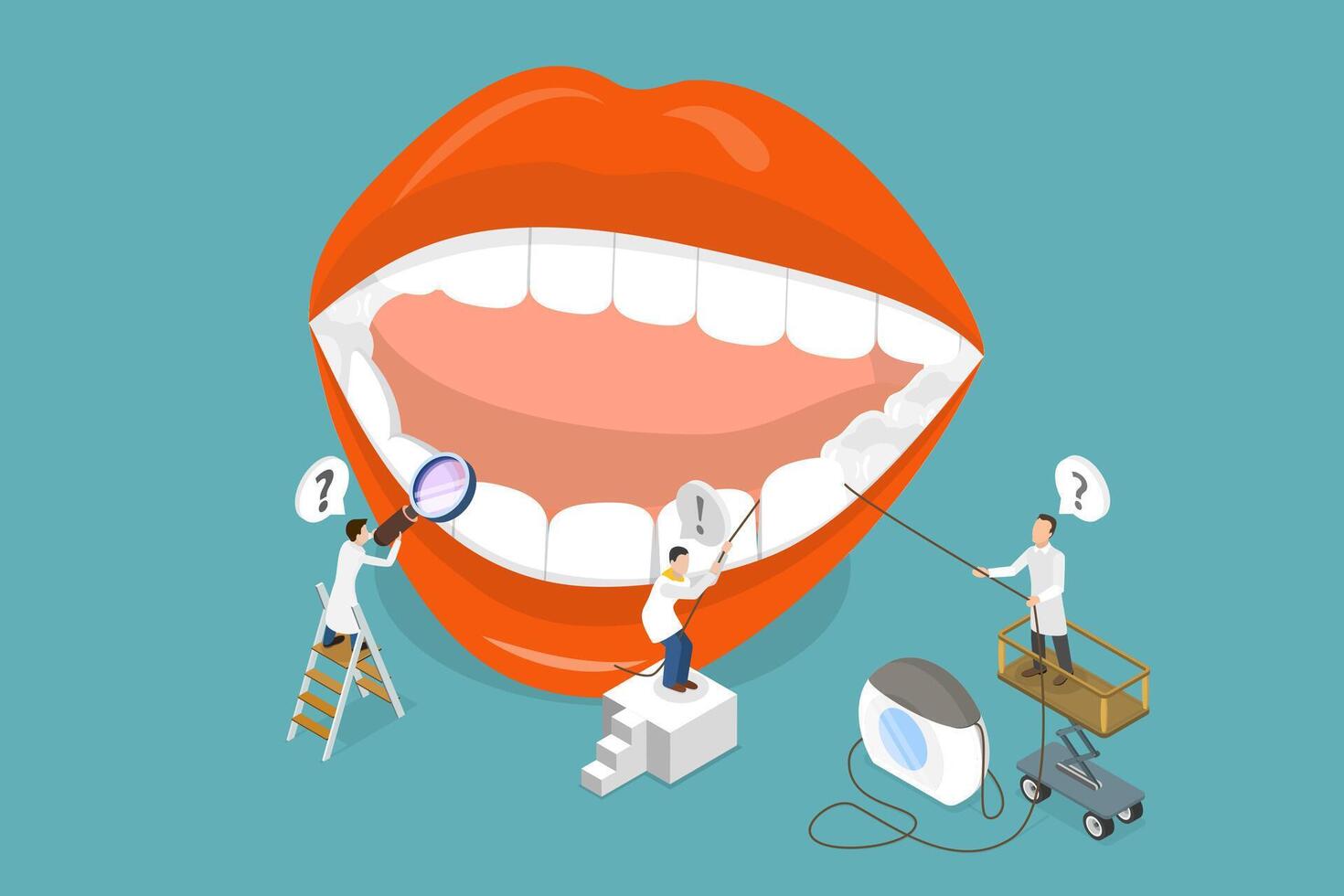 3D Isometric Flat Conceptual Illustration of How To Use Dental Floss, Oral Health Care vector