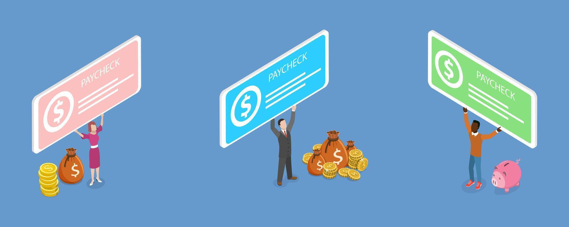 3D Isometric Flat Conceptual Illustration of Paycheck, Voucher for Getting Money vector