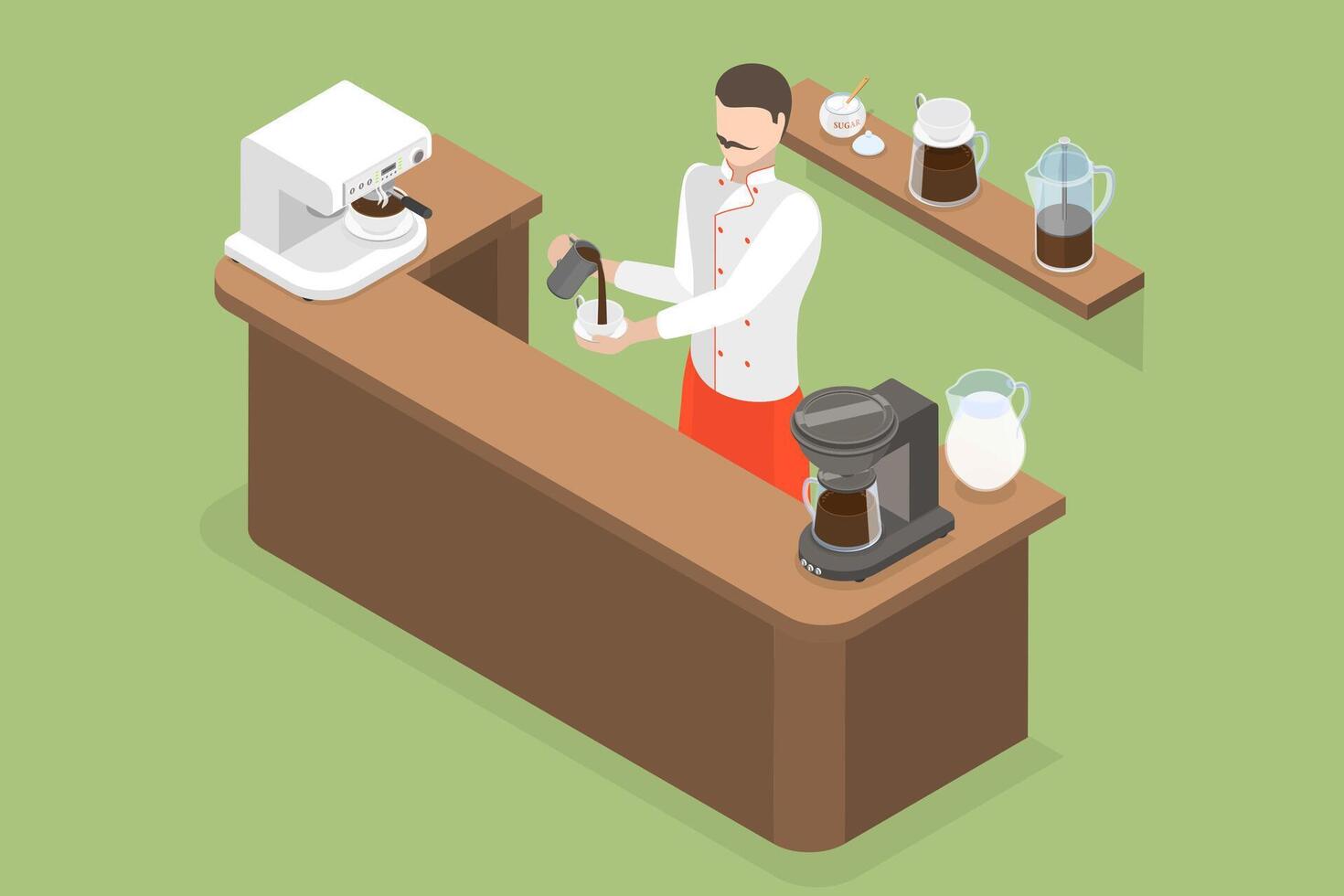 3D Isometric Flat Conceptual Illustration of Barista, Coffee House vector