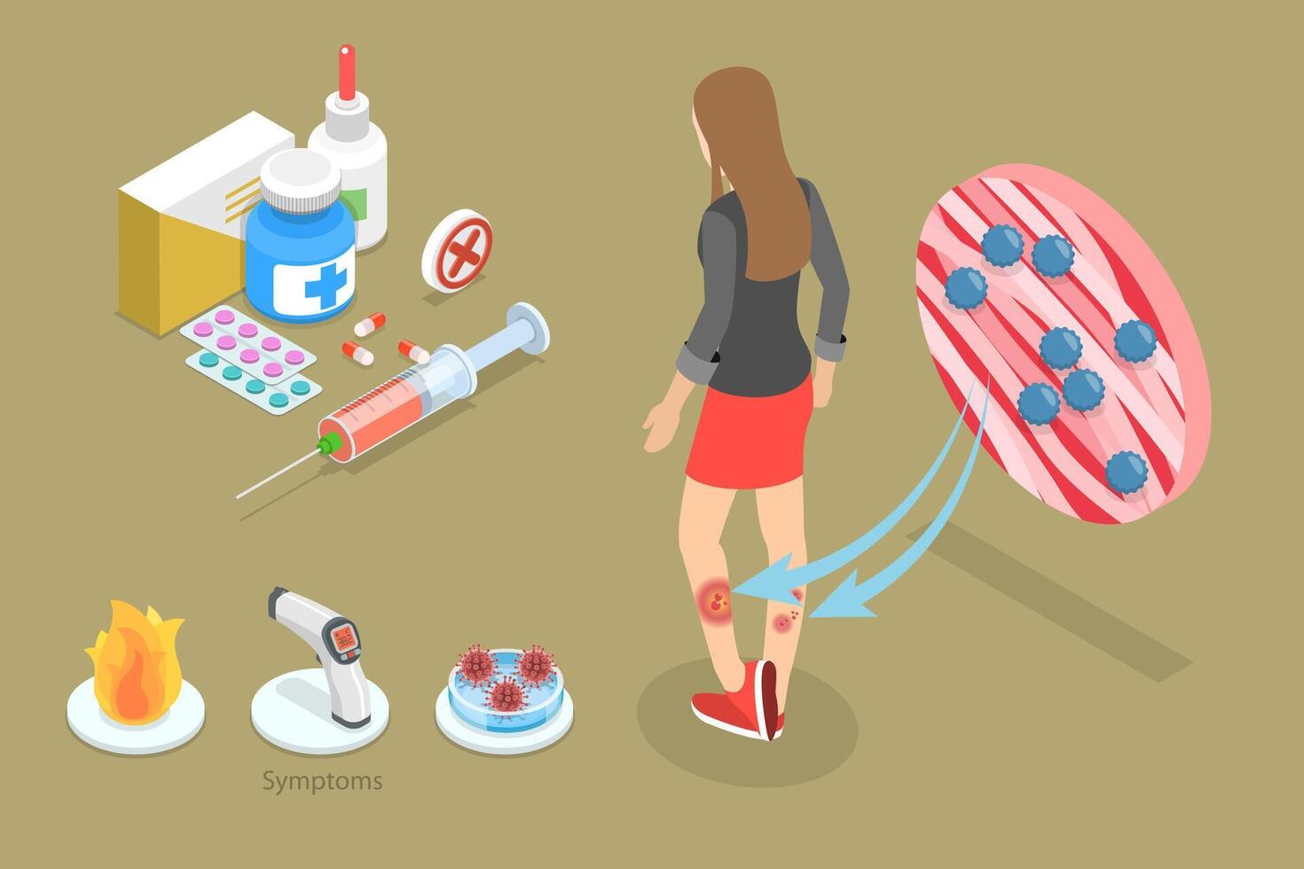 3D Isometric Flat Conceptual Illustration of MRSA Superbug, Methicillin Resistant Staphylococcus Aureus vector