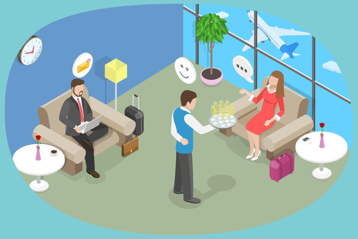 Business lounge with guests and service staff vector