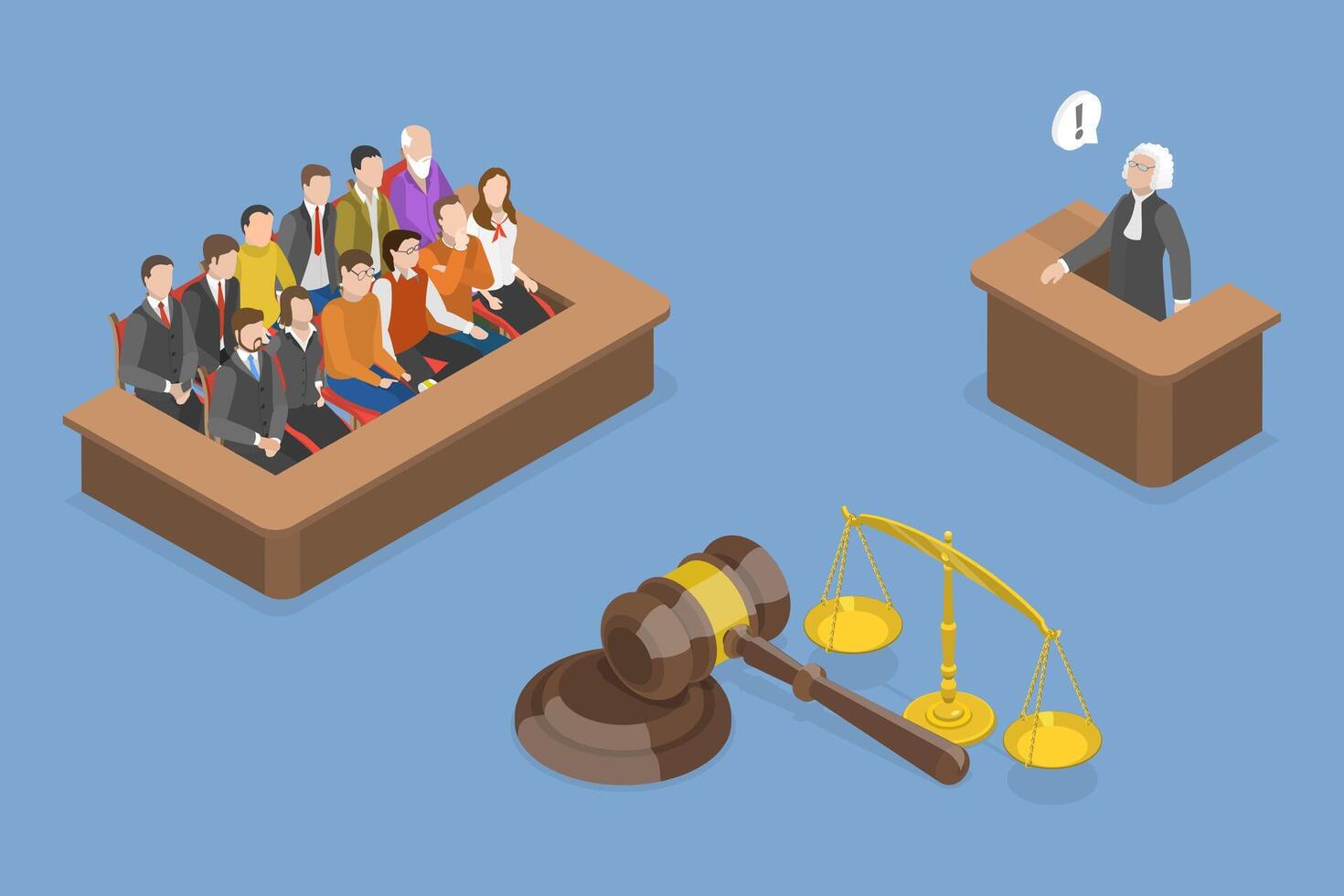 3D Isometric Flat Conceptual Illustration of Jury In Court Trial, Judicial Process vector